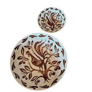 1950s Homer Laughlin Dura Print Rooster Bowls Brown Set Of 2 Dishes